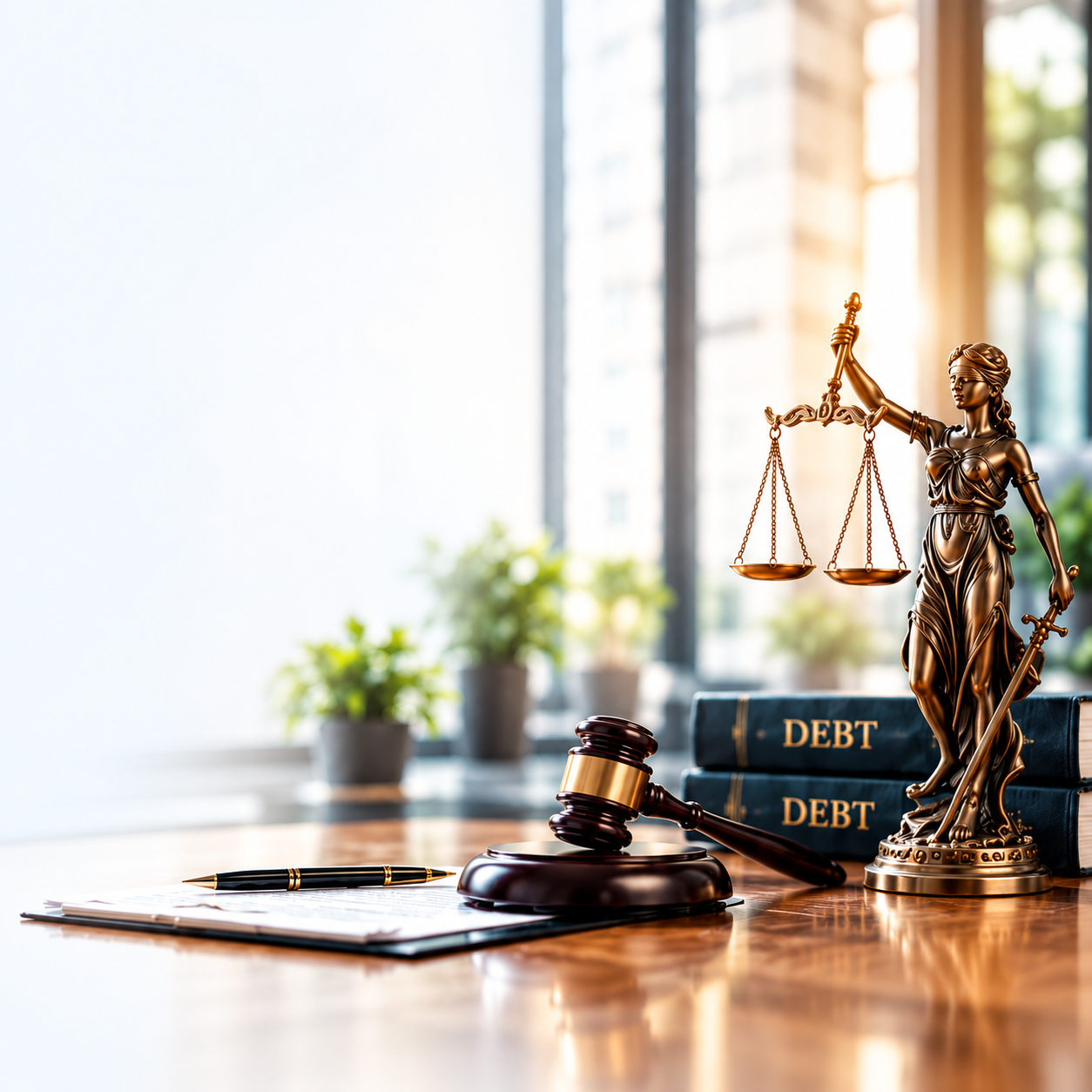 Scales of justice and gavel on a lawyer's desk